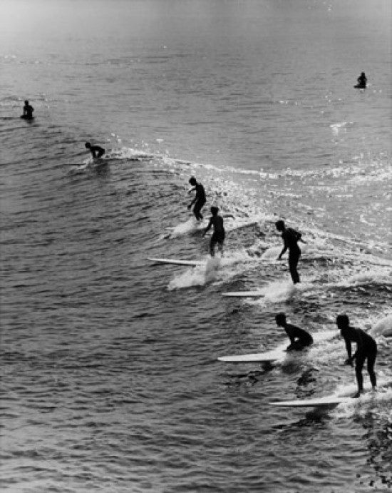High Angle View of People Surfing in the Sea Fine Art Print