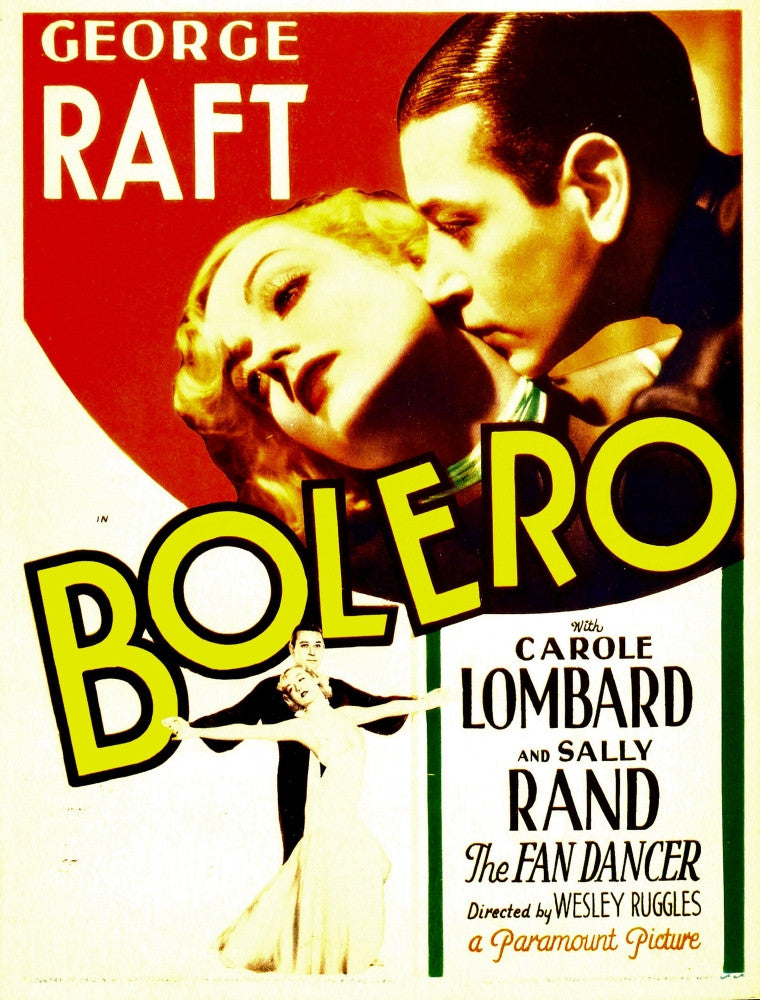 Bolero Movie Poster Featuring Carole Lombard and George Raft - 1934 Window Card
