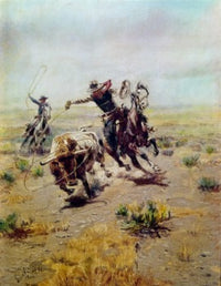 Cowboy Roping a Steer Fine Art Print by Charles Marion Russell