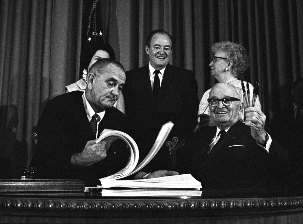 Lyndon Johnson Signing Medicare Bill Poster Print