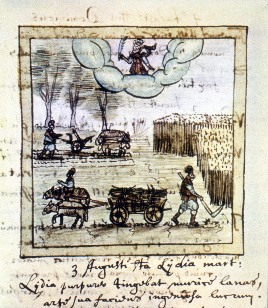 Farming in 17th Century August - French Calendar Manuscript Print