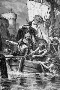 Rollo and His Fleet Attacking Paris - 19th Century Wood Engraving Print