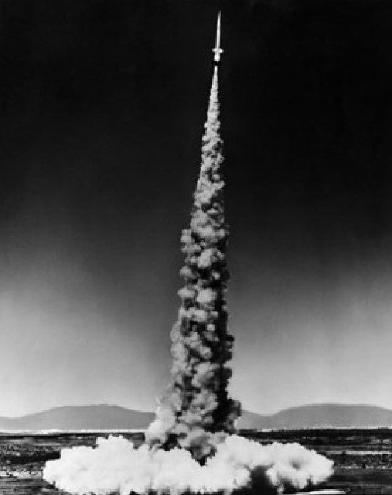 Low Angle View of a Rocket Taking Off Fine Art Print