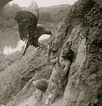 Indian on Mountain Side Attacked by Eagle Fine Art Print