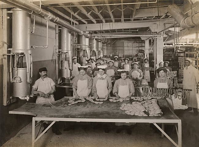 Workers Making Sausage in Omaha, Nebraska, 1910 Fine Art Print by Stocktrek Images