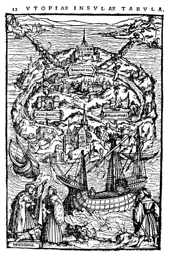 The View of Utopia Woodcut Print from Sir Thomas More's Utopia by Ambrosius Holbein