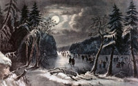 Skating Scene - Moonlight Fine Art Print by Currier and Ives