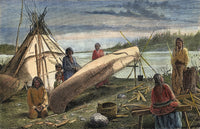 Chippewa Birchbark Canoe Engraving - 19th Century Print