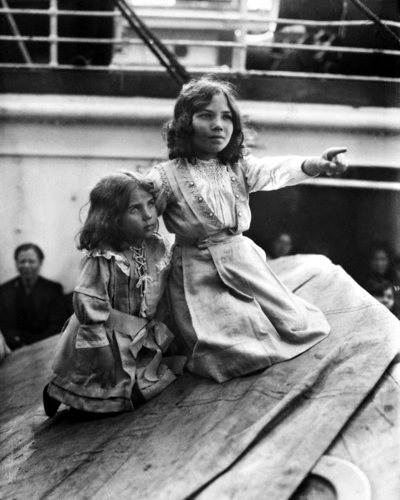 Italian Immigrants: Two Young Girls on a Steamship to America - 1919 Photograph Print by Granger Collection