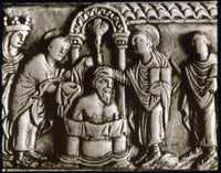 Baptism of Clovis I Fine Art Print - Detail from 9th Century Ivory Diptych