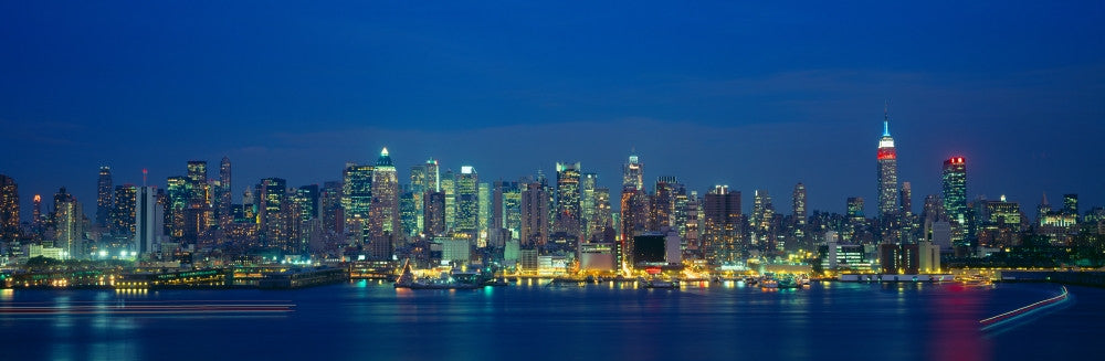 Manhattan Skyline Night Poster Print from Weehawken, NJ by Panoramic Images