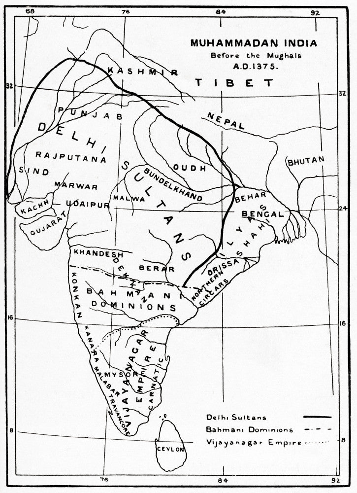 Historical Map of Muhammadan India Circa 1375 by Ken Welsh