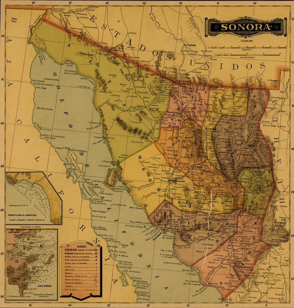 Sonora, Mexico 1884 Fine Art Print - Vintage Poster