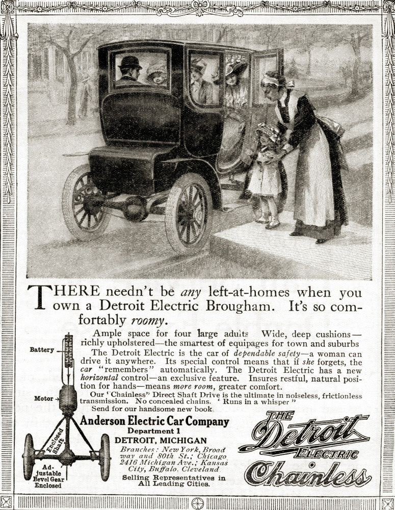 Detroit Electric Chainless Brougham Car Advertisement Print by Hilary Jane Morgan