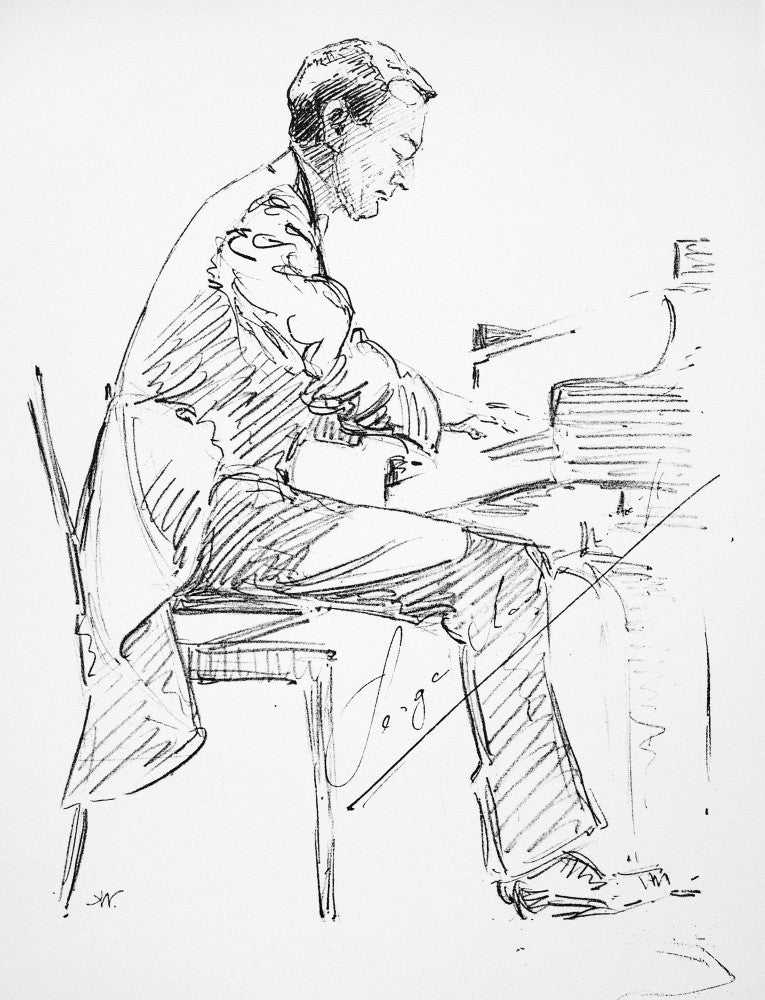 Sergei Rachmaninoff Pencil Drawing Fine Art Print by Hilda Wiener