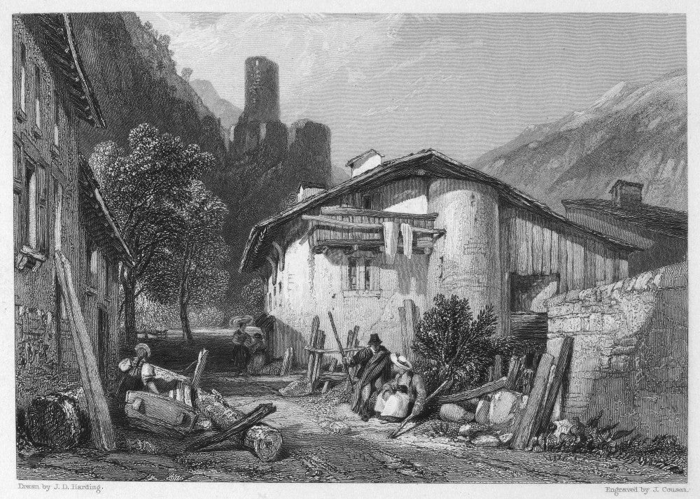 Martigny Town Fine Art Print - Steel Engraving from 1833