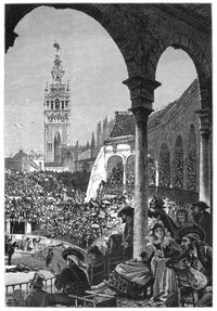 Seville Bull Ring Scene Fine Art Print - Wood Engraving by Harry Fenn