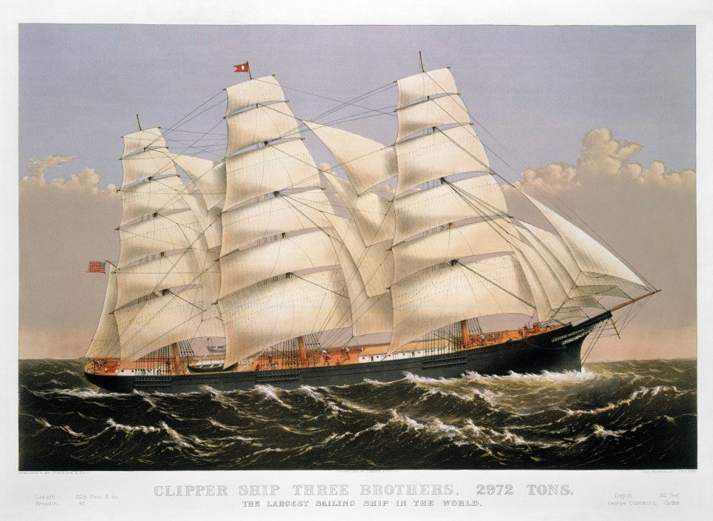 Clipper Ship 'Three Brothers' Fine Art Lithograph by Currier & Ives