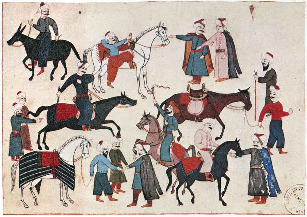 Ottoman Horse Market Turkish Miniature Fine Art Print - 17th Century