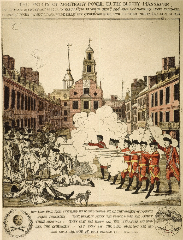 Boston Massacre Colored Engraving Fine Art Print by Henry Pelham