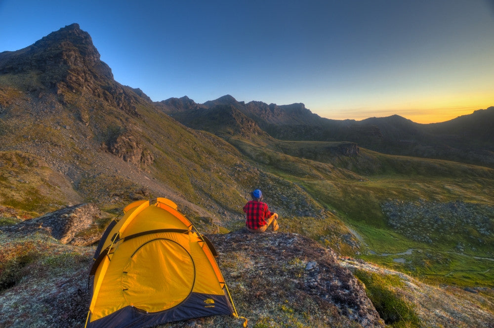 A Serene Summer Camping Scene in Talkeetna Mountains Poster Print by Michael Jones