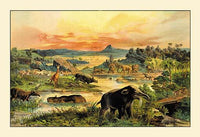 Prehistoric Swamp Scene Fine Art Print Featuring Mammals