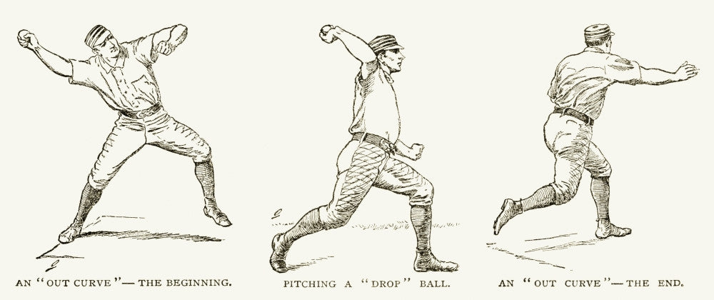 Baseball Pitching Positions Fine Art Print - 1889 Wood Engraving by Granger Collection