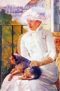 Lady in White with Lap Dog Fine Art Print by Mary Cassatt