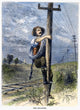 Telegraph Repair Man on the American Frontier - Wood Engraving Print