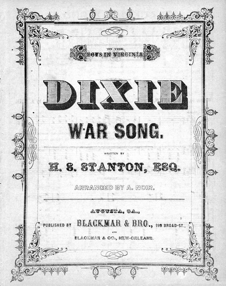 Civil War 'Dixie War Song' Sheet Music Fine Art Print - 1861