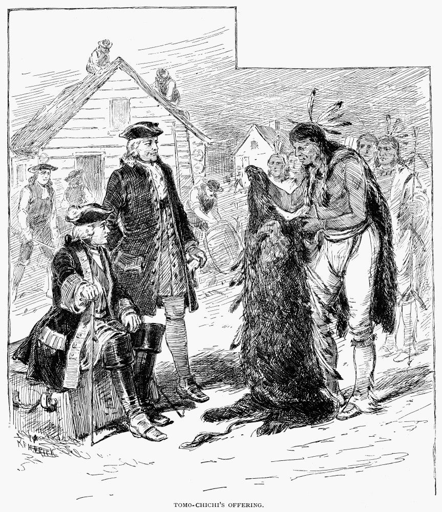Tomo-Chichi Wood Engraving Print - Native American Chief Meeting | Posterazzi