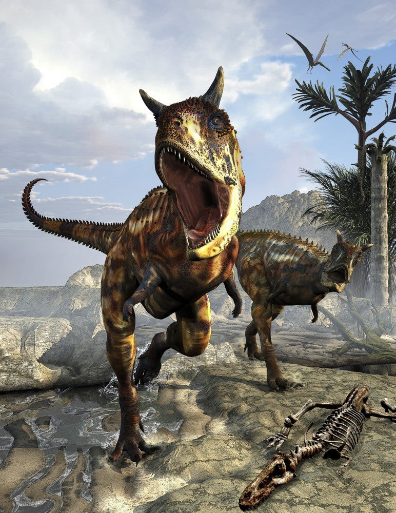 Carnotaurus Dinosaurs Hunting Fine Art Print by Kurt Miller