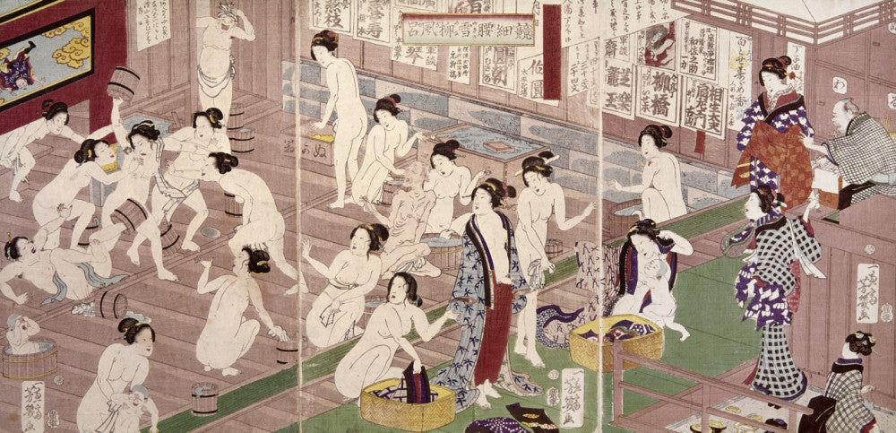 Japan Bathhouse Woodblock Print by Ikkeisai Hoki - Fine Art Print