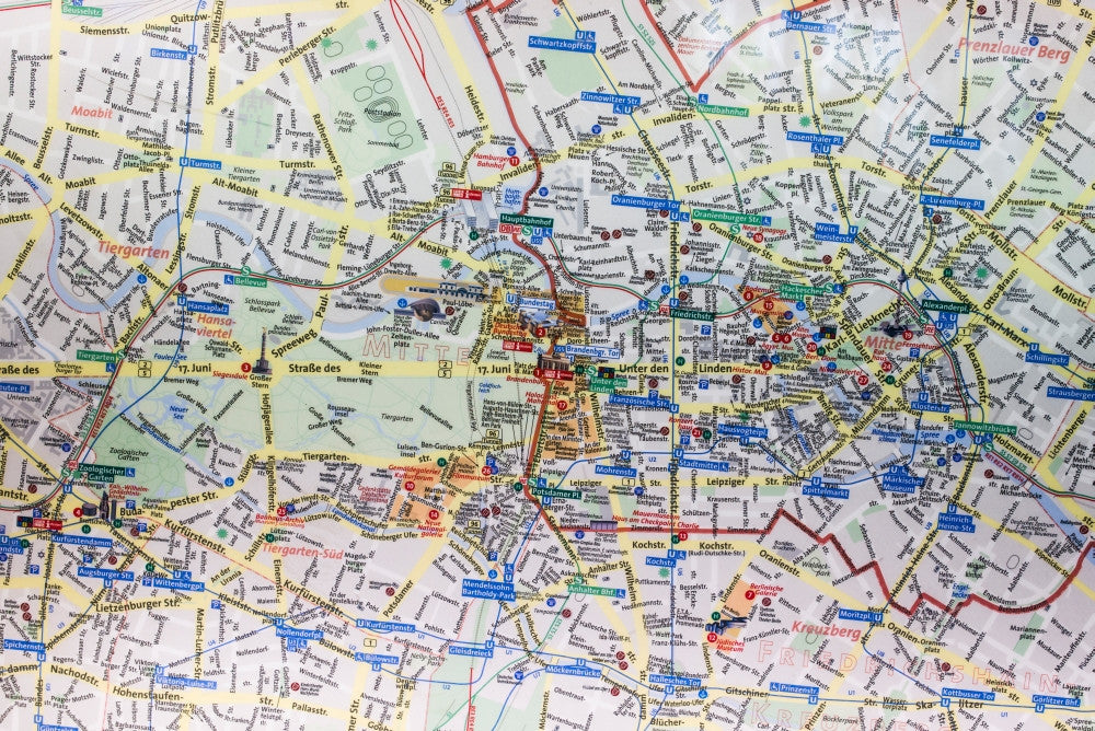Large Street Map of Kurfurstendamm, Charlottenburg, Berlin Print by Panoramic Images