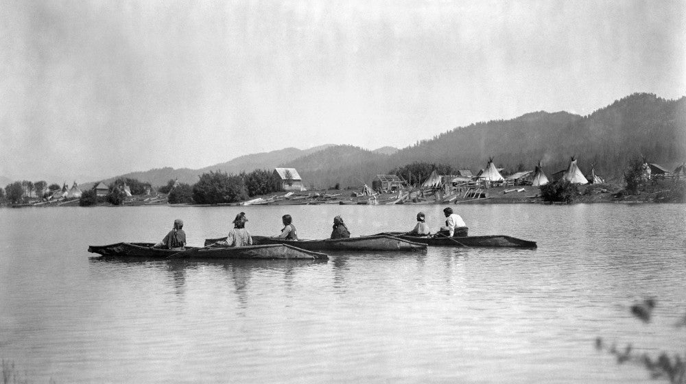 Kalispel Tribe Native Americans Canoes Photograph - Edward S. Curtis