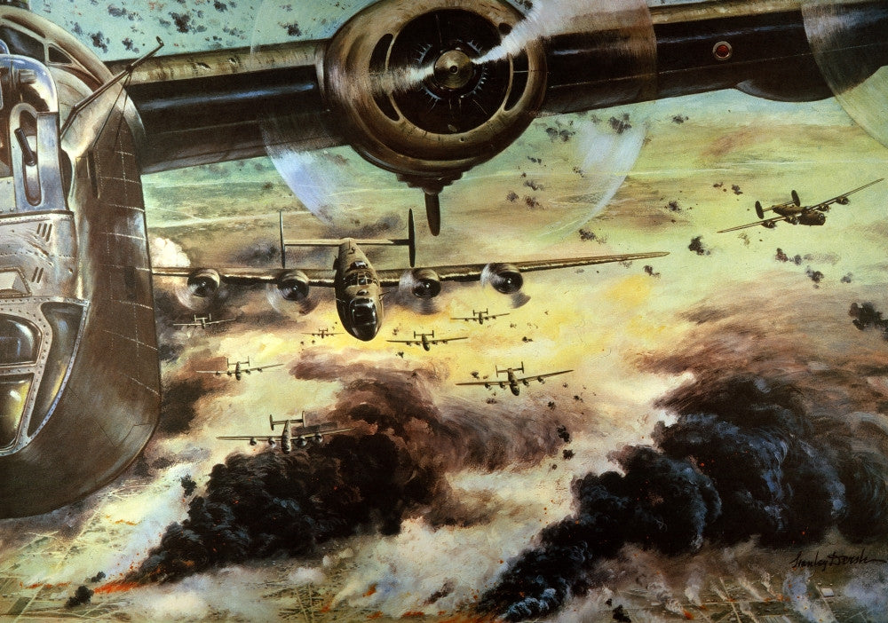 B-24 Air Raid WWII Fine Art Print by Stanley Dersh