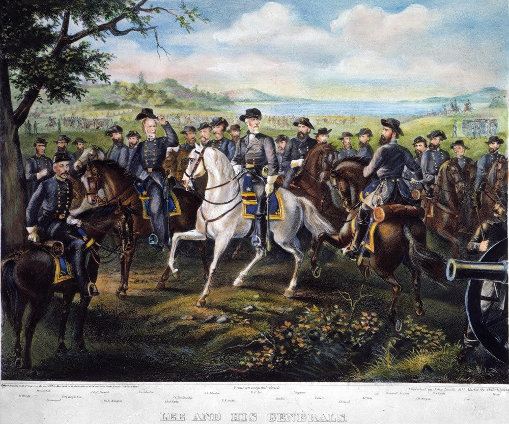 Lee and His Generals Lithograph Print After Augustus Tholey