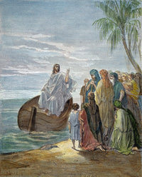 Jesus Preaching at the Sea of Galilee Fine Art Print - Wood Engraving by Gustave Doré