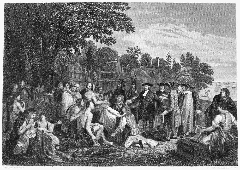 William Penn Treaty with Native Americans Steel Engraving Poster Print