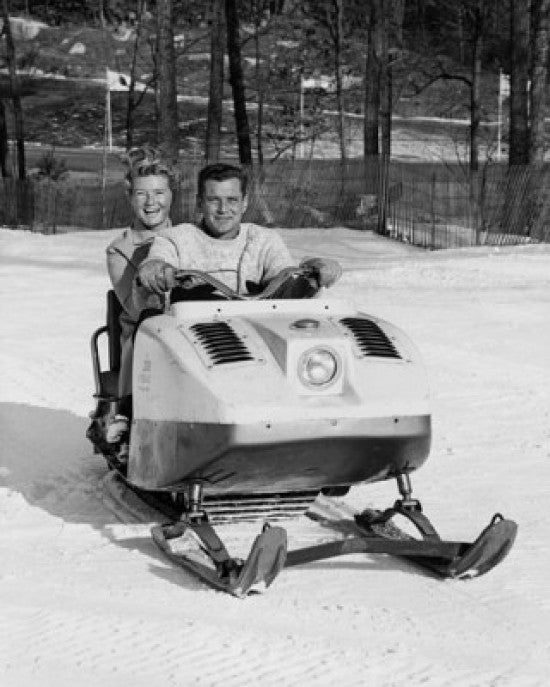 Mid Adult Couple Snowmobiling Fine Art Print