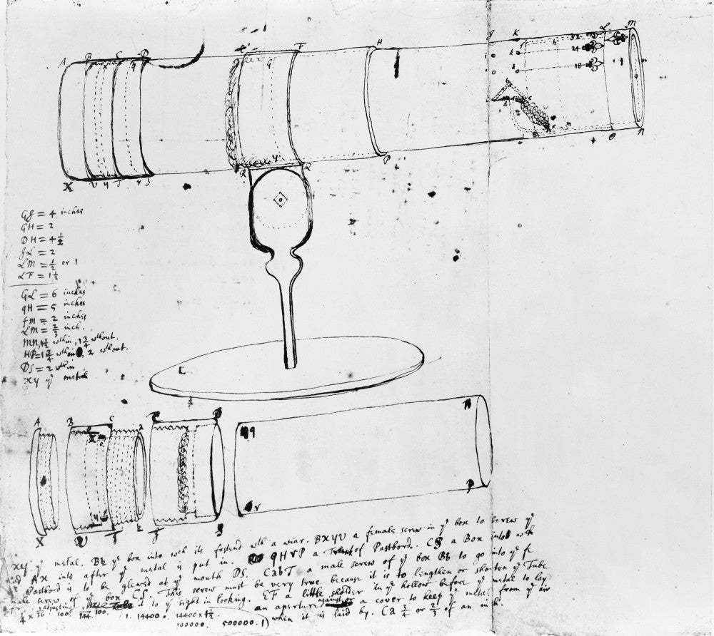 Newton's Telescope Fine Art Print - Sketch by Sir Isaac Newton