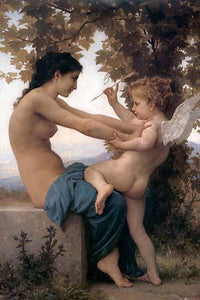 Young Girl Defending Herself Against Cupid Fine Art Print by William Bouguereau
