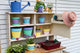 Potting Bench with Flowers and Containers Fine Art Print - Marion County, Illinois