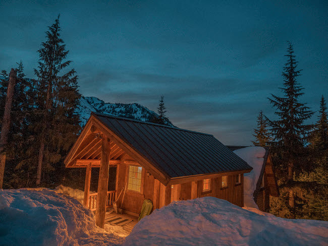 Crystal Mountain Resort Ski Cabin Winter Night Poster Print by Bryce Merrill