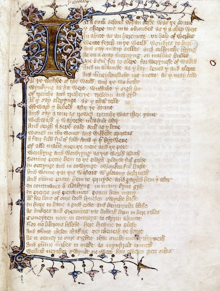 Piers Plowman Manuscript Page Fine Art Print by Granger Collection