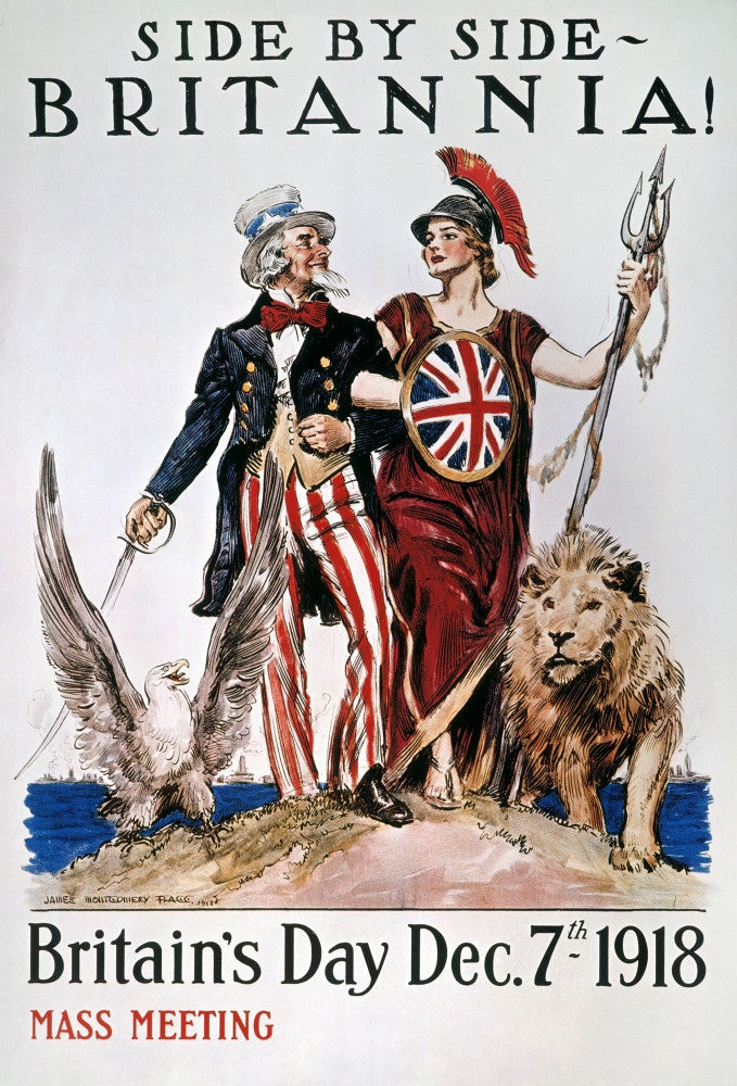 Side By Side, Britannia! World War I Poster Print by James Montgomery Flagg