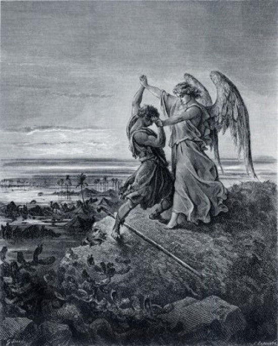 Jacob Wrestling With The Angel Fine Art Print by Gustave Dore