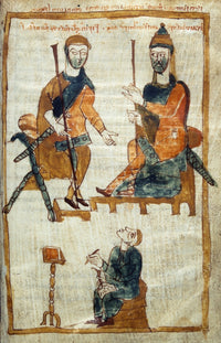 Charlemagne and His Son Pepin Manuscript Illumination Print - 10th Century