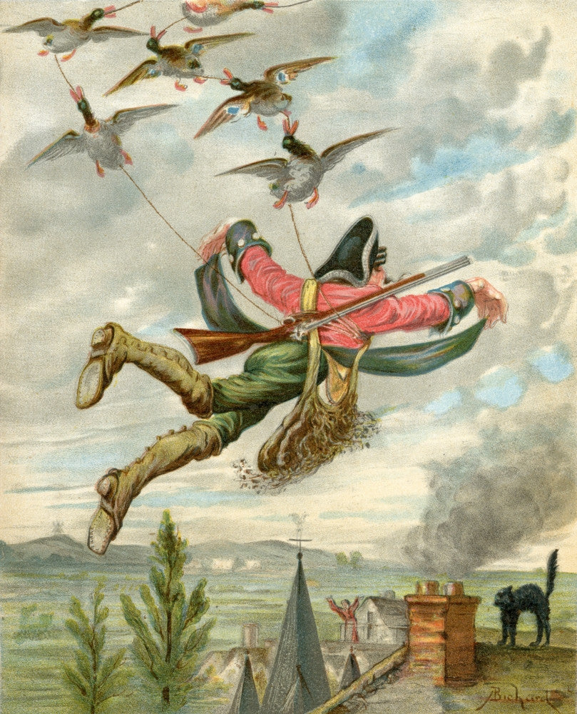 Baron Munchausen Lifted by Ducks Fine Art Print by Alphonse Bichard