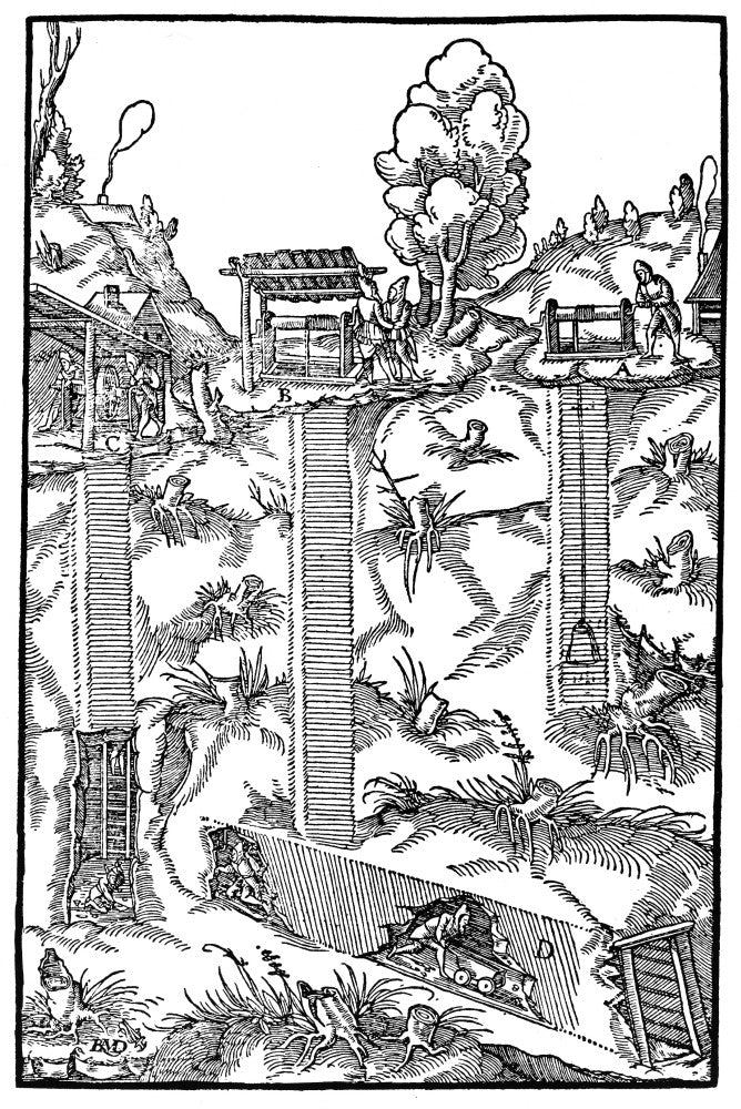 Mining 1556 Woodcut Print - Men Working in Shafts | Posterazzi